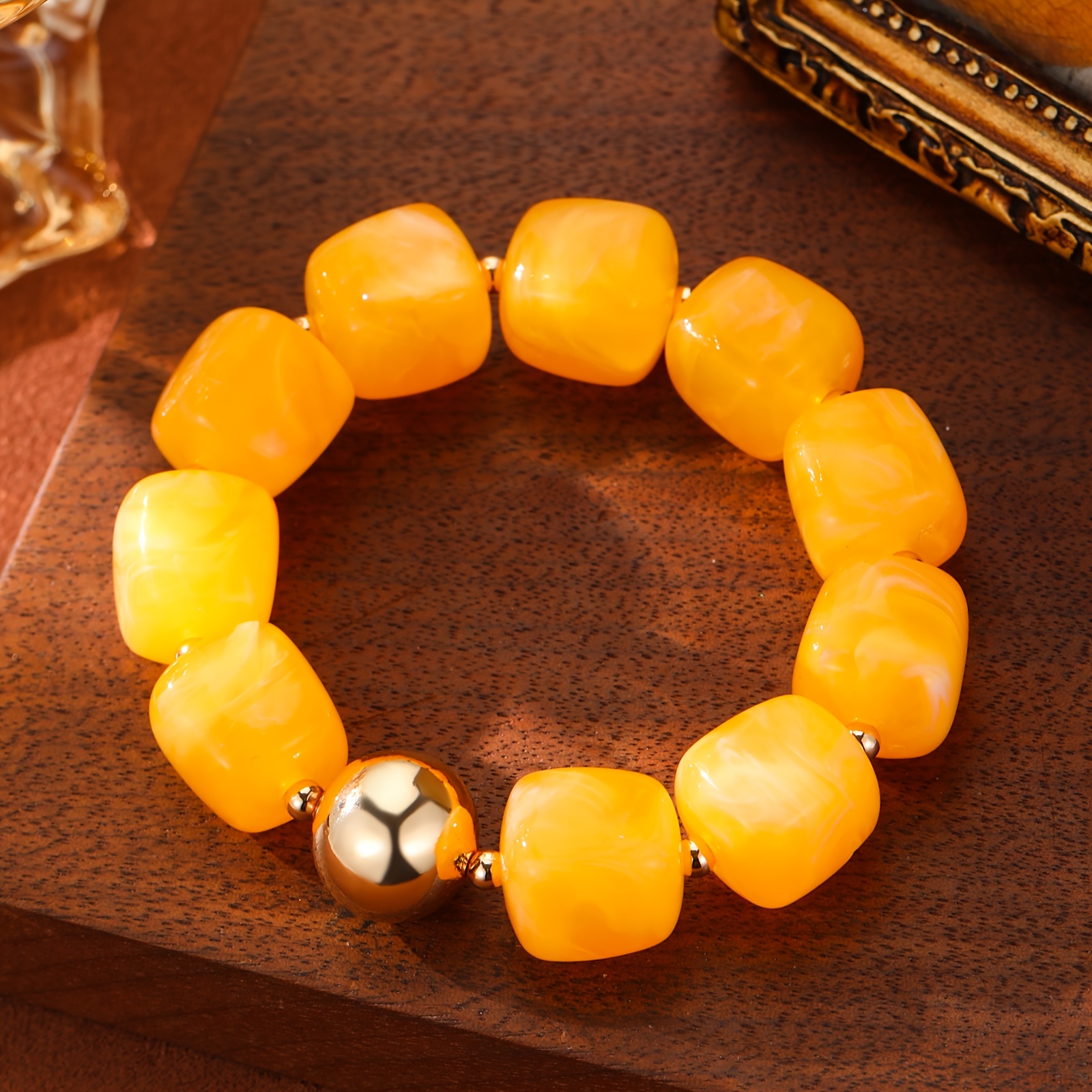 Boho Plated Resin Square Bead Bracelet for Women